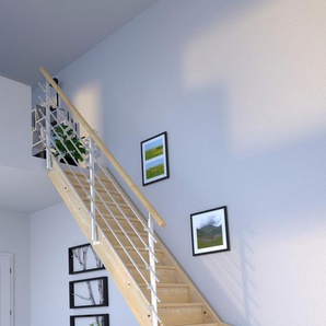 STARWOOD Raumspartreppe Massivholz Korfu, mit Design-Geländer Edelstahl Treppen Gr. gewendelt, beige (natur, weiß) Treppen