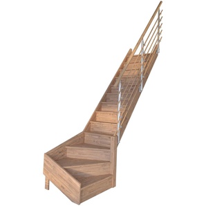 STARWOOD Raumspartreppe Massivholz Rhodos, Design-Geländer Holzrundstäbe Treppen Gr. gewendelt, beige (natur) Treppen