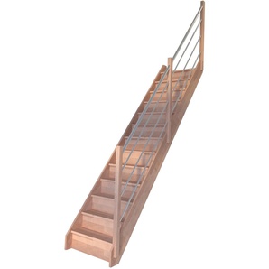 STARWOOD Raumspartreppe Massivholz Rhodos, mit Holz-Edelstahl Rechts Treppen Gr. gerade, beige (natur) Treppen