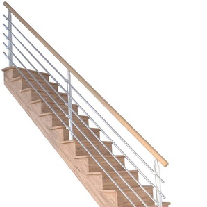 STARWOOD Systemtreppe Massivholz Lindos, Design-Geländer Edelstahl Treppen Gr. gerade, beige (natur) Treppen