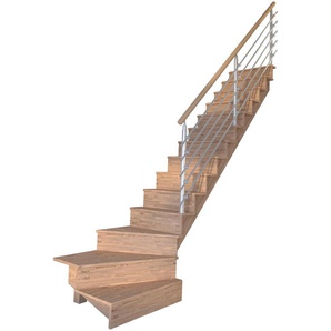 STARWOOD Systemtreppe Massivholz Lindos, Design-Geländer Edelstahl Treppen Gr. gewendelt, beige (natur) Treppen