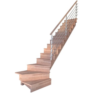 STARWOOD Systemtreppe Massivholz Lindos, Design-Geländer Edelstahl Treppen Gr. gewendelt, beige (natur) Treppen