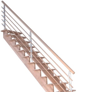 STARWOOD Systemtreppe Massivholz Lindos, Design-Geländer Holzrundstäbe Treppen Gr. gerade, beige (natur) Treppen