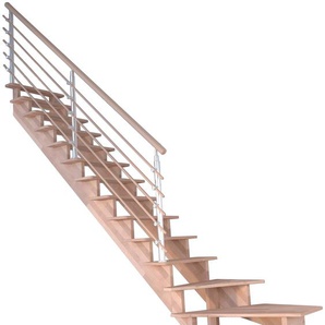 STARWOOD Systemtreppe Massivholz Lindos, Design-Geländer Holzrundstäbe Treppen Gr. gewendelt, beige (natur) Treppen