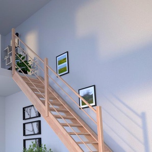 STARWOOD Systemtreppe Massivholz Mykonos, Holz-Holz Design Geländer Links Treppen Gr. gerade, beige (natur) Treppen