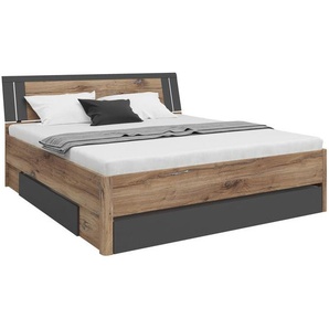 Stauraumbett, Graphit, Eiche dunkel, Holzwerkstoff, 3 Schubladen, 180x200 cm, Beleuchtung, in verschiedenen Holzdekoren erhältlich, mit Schubkästen,