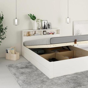 Stauraumbett HOME AFFAIRE MAREILLES, Bettkasten mit praktischer Einteilung sorgt für Ordnung, weiß (weiß, weiß, weiß), B:140cm H:87cm L:221cm, Betten, Massivholz, Hebemechanismus, Stauraum im Kopfteil und unter dem Bett, Topseller