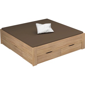 Stauraumbett RAUCH Aditio Betten Gr. Liegefläche B/L: 180 cm x 200 cm Betthöhe: 50 cm, kein Härtegrad, ohne Matratze, braun (struktureichefarben hell) Bett Bettgestell Polsterbetten Stauraumbett Stauraumbetten Betten ohne Kopfteil, inklusive Schubkästen