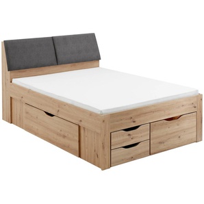 Stauraumbett RELITA Maxi Betten Gr. ohne Lattenrost, Liegefläche B/L: 140 cm x 200 cm Höhe: 103,8 cm, kein Härtegrad, ohne Matratze, braun (eiche artisan) Stauraumbetten mit Schubladen und Stauraum im Kopfteil