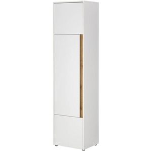 Stauraumschrank 200cm hoch, weiß mit Eiche, CRISP-61