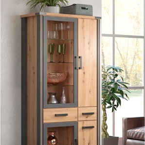 Stauraumvitrine HOME AFFAIRE Mia Schränke Gr. B/H/T: 89 cm x 212 cm x 42 cm, 4 St., grau (eiche, graphi) Vitrinen Modernes Design
