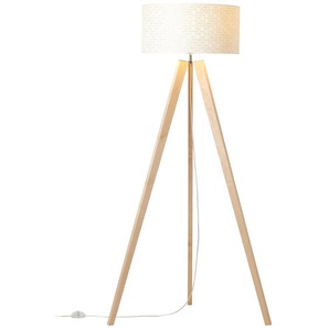 Stehlampe BRILLIANT LEUCHTEN Galance Lampen Gr. 1 flammig, Ø 50 cm Höhe: 158 cm, weiß (holzfarben hell, weiß) Standleuchte Stehlampe Standleuchten 158 cm Höhe, Ø 50 cm, E27, HolzTextil, holz hellweiß