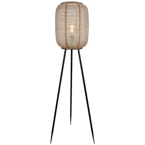 Stehlampe BRILLIANT Tanah Lampen Gr. Ø 46 cm Höhe: 133,5 cm, schwarz (schwarz, natur, natur) Standleuchte Stehlampe Standleuchten