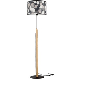 Stehlampe BRITOP LIGHTING ESPACIO Lampen Gr. 1 flammig, Ø 40 cm Höhe: 156 cm, bunt (schwarz, weiß, beige, eichefarben) Standleuchte Standleuchten Lampen Aus Eichenholz mit FSC-Zertifikat, Schirm aus laminierter Tapete
