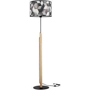 Stehlampe BRITOP LIGHTING ESPACIO Lampen Gr. Ø 40 cm Höhe: 156 cm, bunt (schwarz, weiß, beige, eichefarben) Stehlampe Standleuchte Standleuchten Aus Eichenholz mit FSC-Zertifikat, Schirm aus laminierter Tapete