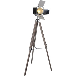 Stehlampe NÄVE Hollywood Leuchten Gr. 1 flammig, Ø 44 cm Höhe: 100 cm, braun (braun, chromfarben) Standleuchte Stehlampe Standleuchten Lampen Stehleuchte Dreibein aus Holz, Lampe höhenverstellbar, schwenkbar