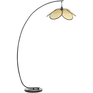 Stehlampe Natur u. Schwarz aus Papiergeflecht Blütenform Blumen Form Bogenleuchte Metallfuß für Esszimmer Wohnzimmer Schlafzimmer