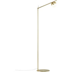 Stehlampe NORDLUX CONTINA Lampen Gr. 1 flammig, Ø 10 cm Höhe: 140 cm, grau (messingfarben) LED Stehlampen Standleuchten Textil Kabel, mundgeblasenes Opal Glas