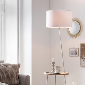 Stehlampe SALESFEVER Afini Lampen Gr. 1 flammig, Ø 40 cm Höhe: 155 cm, weiß Standleuchte Stehlampe Standleuchten mit Holztablett