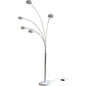 Stehlampe SALESFEVER Hero Lampen Gr. Höhe: 205 cm, weiß (chromfarben, weiß) Bogenlampe Bogenlampen 5 bewegliche Arme, Dimmschalter, echter Marmorfuß