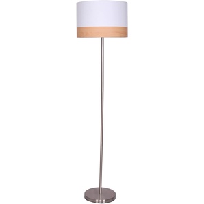 Stehlampe SALESFEVER Jannes Lampen Gr. 1 flammig, Ø 38 cm Höhe: 151 cm, weiß (weiß, natur, chromfarben) Standleuchten Dekor Lampenschirm in Holzoptik