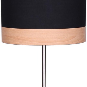 Stehlampe SALESFEVER Jannes Lampen Gr. 1 flammig, Ø 38 cm Höhe: 151 cm, schwarz (schwarz, natur, chromfarben) Standleuchten Dekor Lampenschirm in Holzoptik