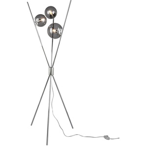 Stehlampe TRIO LEUCHTEN Lance Lampen Gr. 3 flammig, Ø 60 cm Höhe: 156 cm, grau (chromfarben, rauchgrau) Standleuchten Fußschalter, Leuchtmittel tauschbar