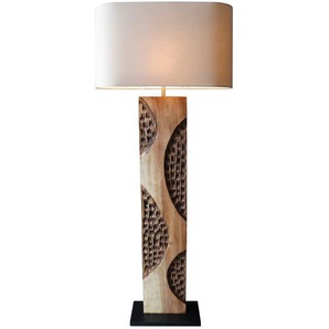 Stehleuchte Akazien Holz/Leinen, Natur, 171 cm, handgefertigt, mit Leinenschirm - Leuchte, Lampe, Designlampe, Bodenlampe, Esszimmerlampe