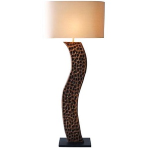 Stehleuchte Akazien Holz/Leinen, Natur, 171 cm, handgefertigt, mit Leinenschirm - Leuchte, Lampe, Designlampe, Bodenlampe, Esszimmerlampe