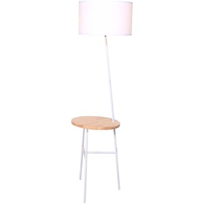 Stehleuchte mit Holztablett, mit Stativgestell aus Metall und Stoffschirm - Leuchte, Lampe, Designlampe, Bodenlampe, Esszimmerlampe