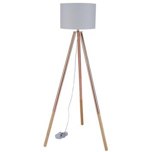Stehleuchte mit Textilschirm, Kupfer / Weiß, Dreibeiniges Stativ, skandinavisches Design - Leuchte, Lampe, Designlampe, Bodenlampe, Esszimmerlampe