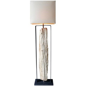 Stehleuchte Treibholz Natur/Beige, 165 cm, Schirm innen goldfarben - Leuchte, Lampe, Designlampe, Bodenlampe, Esszimmerlampe