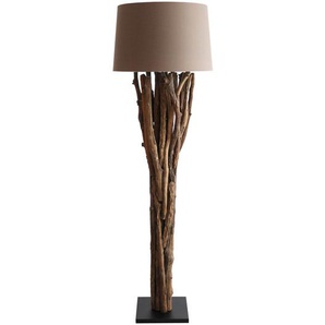 Stehleuchte Treibholz, Natur/Braun, 175 cm, handgefertigt, mit Leinenschirm - Leuchte, Lampe, Designlampe, Bodenlampe, Esszimmerlampe
