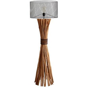 Stehleuchte Treibholz, Natur/Schwarz, 149 cm, handgefertigt, Schirm im Rost-Look - Leuchte, Lampe, Designlampe, Bodenlampe, Esszimmerlampe