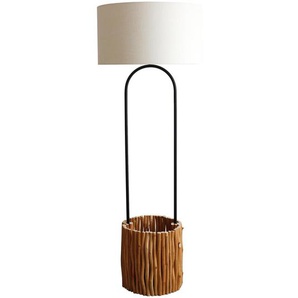 Stehleuchte Treibholz, Natur/Weiß, 155 cm, handgefertigt, mit Pflanzenkorb - Leuchte, Lampe, Designlampe, Bodenlampe, Esszimmerlampe
