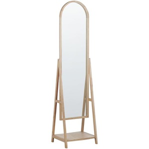Standspiegel Hellbraun Holz 39 x 170 cm mit Rahmen Regal Ablage Kippbar Rustikal Ganzkörper für Ecke Schlafzimmer Garderobe Bad Wohnzimmer