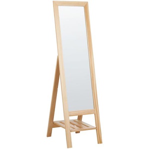 Standspiegel Hellbraun Holz 40 x 145 cm mit Rahmen Regal Ablage Klappbar Rustikal Ganzkörper für Ecke Schlafzimmer Garderobe Bad Wohnzimmer