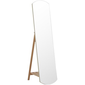 Standspiegel Hellbraun Kiefernholz 35 x 150 cm mit Regal Ablage Klappbar Rustikal Ganzkörper für Ecke Schlafzimmer Garderobe Bad Wohnzimmer