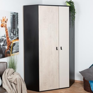 Steiner Shopping Jugendzimmer - Drehtürenschrank / Eckkleiderschrank Aalst 02, Farbe: Eiche / Creme / Schwarz - Abmessungen: 190 x 90 x 90 cm (H x B x T)
