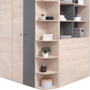 Steiner Shopping Jugendzimmer - Drehtürenschrank / Eckkleiderschrank Chiny 01, Farbe: Eiche / Grau - Abmessungen: 190 x 135 x 135 cm (H x B x T)