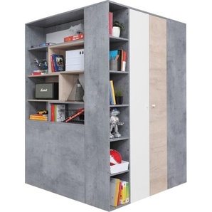 Steiner Shopping Jugendzimmer - Eckkleiderschrank begehbar, Farbe: Grau / Eiche / Weiß - Abmessungen: 190 x 135 x 135 cm (H x B x T)