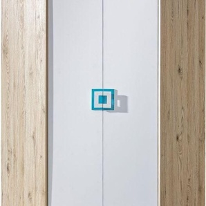 Steiner Shopping Kinderzimmer - Drehtürenschrank / Eckkleiderschrank Fabian 02, Farbe: Eiche Hellbraun / Weiß / Blau - 190 x 87 x 87 cm (H x B x T)