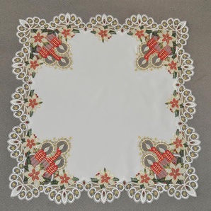 Mitteldecke STICKEREIEN PLAUEN Tischdecke Kerzenschein Tischdecken Gr. B/L: 80 cm x 80 cm, bunt (rot, grün, weiß) Mitteldecken Plauener Spitze, Made in Germany