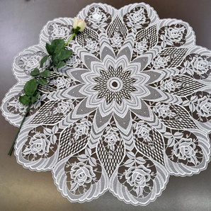 Tischdecke STICKEREIEN PLAUEN Rosentraum Tischdecken Gr. Ø 80 cm, rund, weiß (wollweiß) Tischdecken