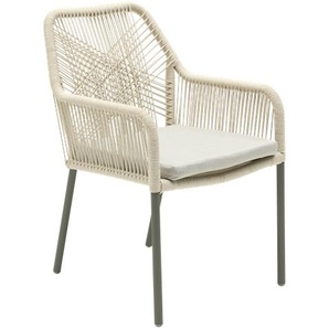 STILO Gartenstuhl mit Armlehnen, Aluminiumgestell in Charcoal, Rope in Natur, Sitzkissen in Beige