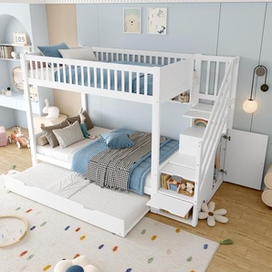 STILVORA Etagenbett 90x200 mit ausziehbett ,Kinderbett mit Kleiderschrank,Jugendbett Stauraumbett mit rausfallschutz und Staufach,Weiß