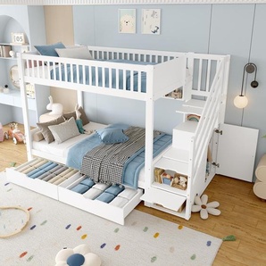 STILVORA Etagenbett 90x200 mit Schubladen und rausfallschutz,Kinderbett mit Kleiderschrank,Jugendbett Stauraumbett mit Staufach,ohne matratze,Weiß