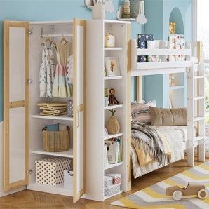 STILVORA Etagenbett 90x200cm mit Kleiderschrank,Kinderbett mit Stauraum,Bettgestell mit Fallschutz und Gitter,Holzbett ohne matartze