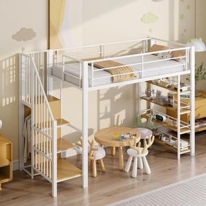 STILVORA Hochbett 90×200cm mit Kleiderschrank Jugendbett mit Stauraum Kinderbett Bettgestell mit Einlegeböden,hohes Zaundesign,ohne matratze