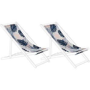 Stoffbezüge für Gartenliege 2er Set Blau aus Polyester 113 x 44 cm mit Blättermotiv Gartenausstattung Outdoor Garten Accessories